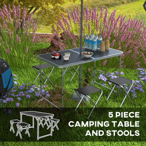 Folding Picnic Table with Camping Chairs, Black.