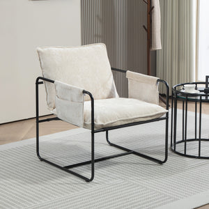 Armchair with side pockets and steel frame, beige