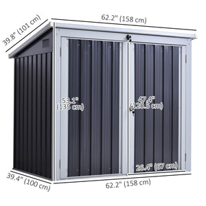Garden bin shed with lockable doors and lid, black