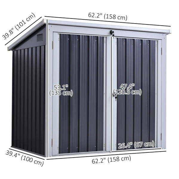 Garden bin shed with lockable doors and lid, black