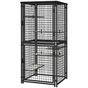Multi-level steel cat cage with UV and water resistant cover