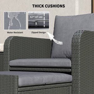 5 Piece Rattan Furniture Set with Two-Tier Coffee Table and Ottomans, Grey