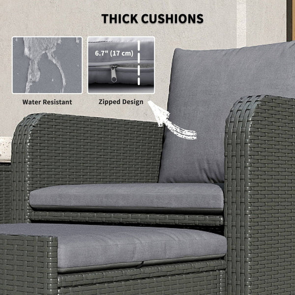 5 Piece Rattan Furniture Set with Two-Tier Coffee Table and Ottomans, Grey