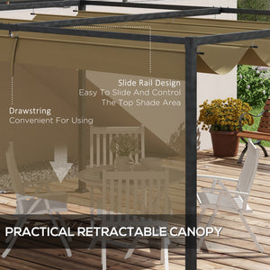 10' x 7' Patio Pergola with Retractable Awning, Outdoor Sun Shelter, Garden Shade, Khaki