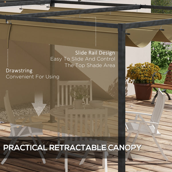 10' x 7' Patio Pergola with Retractable Awning, Outdoor Sun Shelter, Garden Shade, Khaki