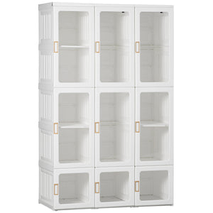 Foldable and portable wardrobe with cube storage, hanging rails, and magnetic doors, white