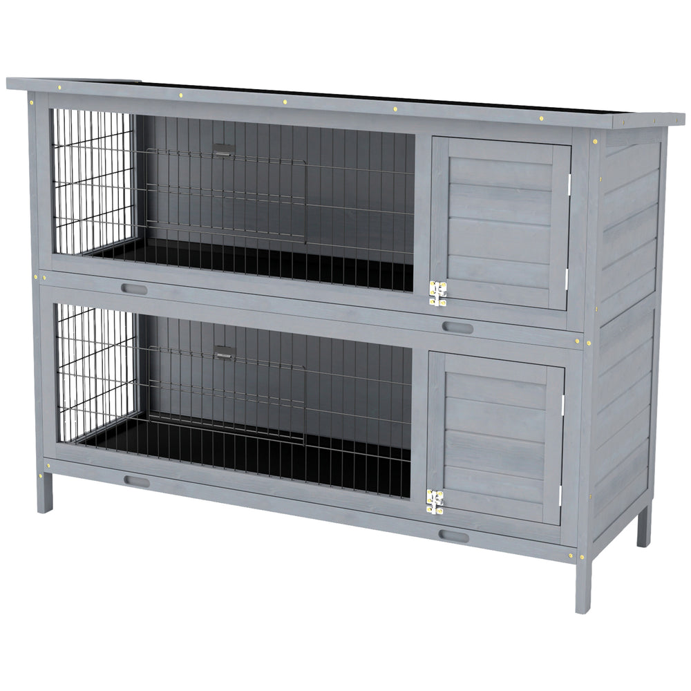2-Tier Wooden Rabbit Hutch, Grey