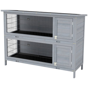 2-Tier Wooden Rabbit Hutch, Grey