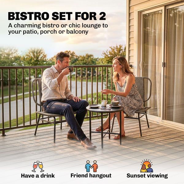 3-Piece Woven Resin Garden Furniture Set with Steel Table, Grey