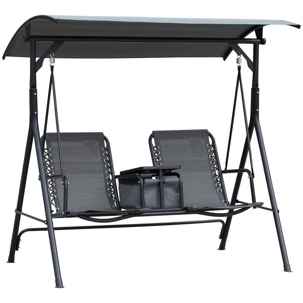 Swing for 2 people with swiveling storage table, grey