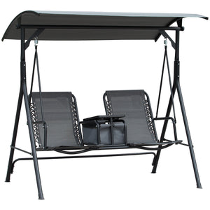 Swing for 2 people with swiveling storage table, grey