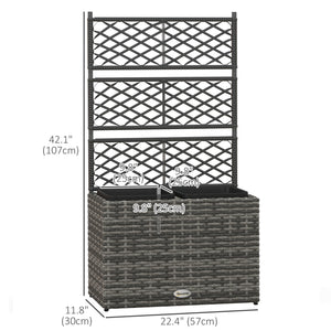 Raised planter with trellis, made of PE rattan with two plant trays