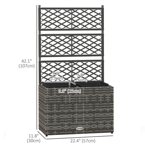 Raised planter with trellis, made of PE rattan with two plant trays