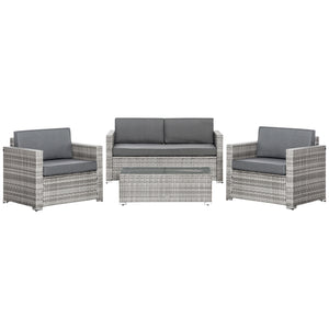 4 Pieces Patio Wicker Sofa Set, Outdoor PE Rattan Extra Wide Seat Conversation Furniture w/ Tempered Glass Table-top & Thick Padded Cushion for Garden, Backyard, Lawn, Mixed Grey