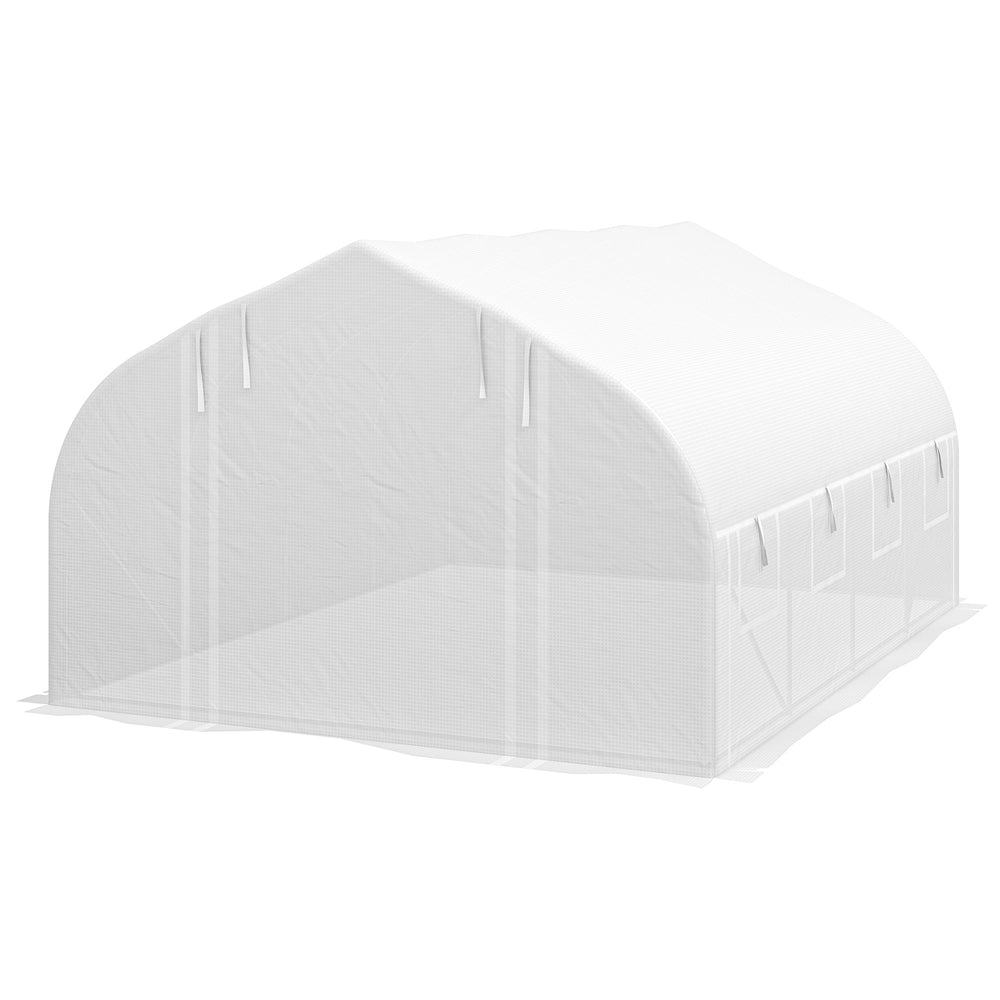 Tunnel greenhouse with roll-up, zippered side panels 