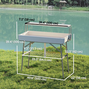 Folding cooler table with drainage system