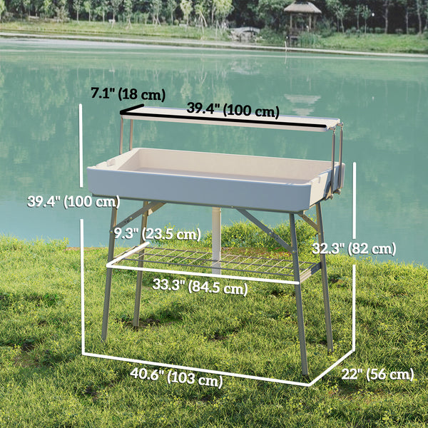 Folding cooler table with drainage system