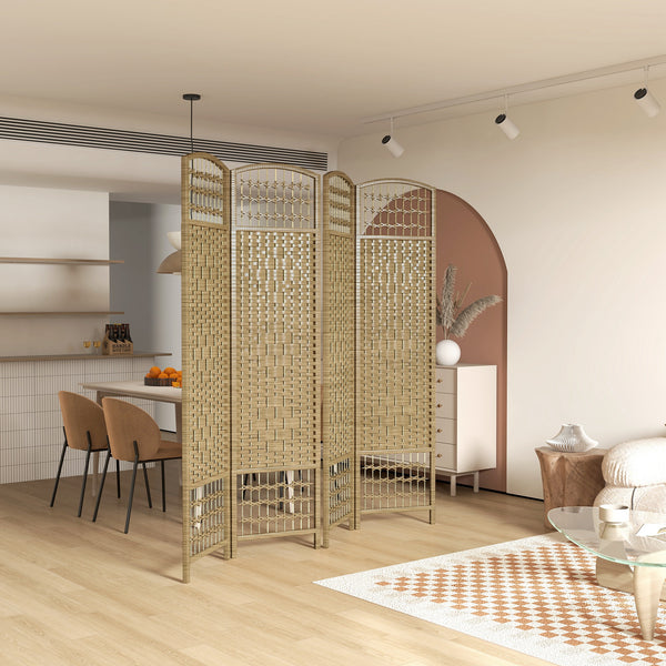 4-panel folding partition wall made of corrugated fiber, natural color