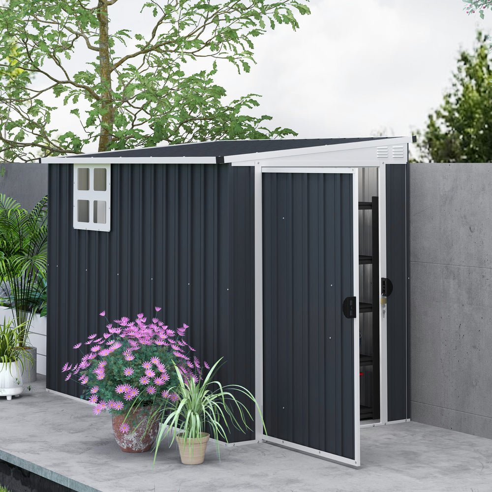 Metal garden shed with window, 2 vents and lockable door