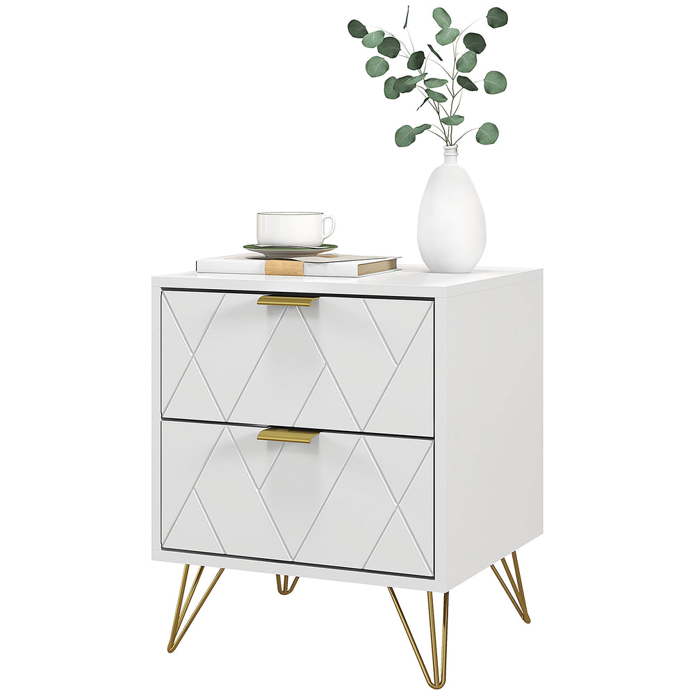 Modern bedside table with 2 drawers, white