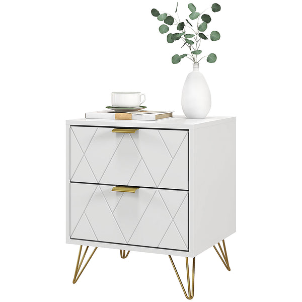 Modern bedside table with 2 drawers, white