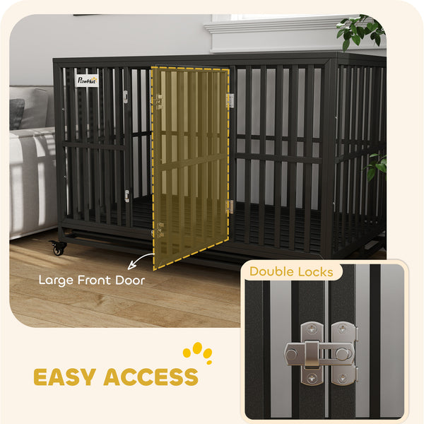 49" Heavy-Duty Steel Dog Crate with Wheels, Black