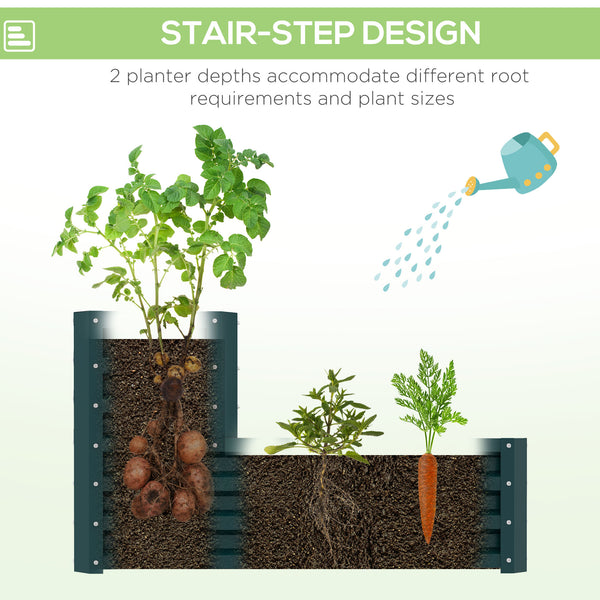 Galvanized 2-tier raised planter, green