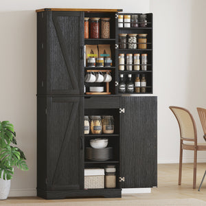 Country style storage unit with 4 doors and adjustable shelf, black