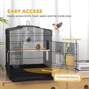 58cm Bird Cage, Finches, Canaries, Parrots with Doors and Perches, 2 Feeders, Pet Supplies, Black 