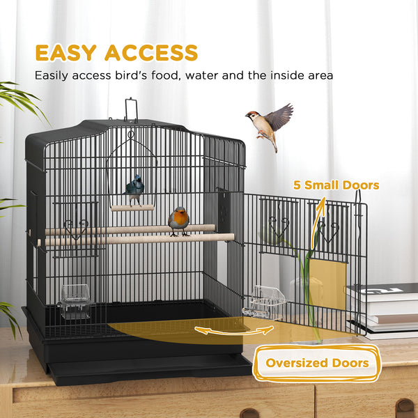 58cm Bird Cage, Finches, Canaries, Parrots with Doors and Perches, 2 Feeders, Pet Supplies, Black 