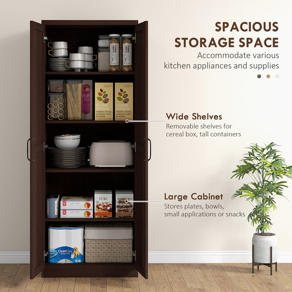 5-Tier Pantry with Adjustable Doors and Shelves, Dark Brown