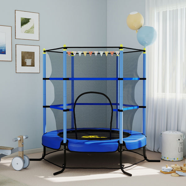 Trampoline 4,6 pieds avec filet de sécurité et coussin de protection intégré, bleu