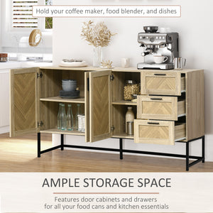 Sideboard, coffee bar cabinet with drawers and adjustable shelves, oak color