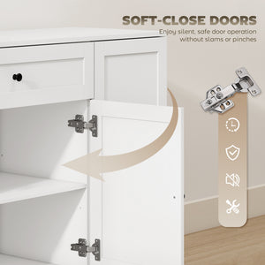 Modern kitchen storage cabinet with drawer, adjustable shelves with door supports, white