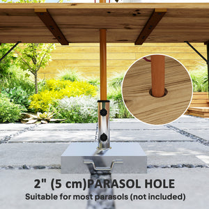 Wooden outdoor dining table with parasol hole