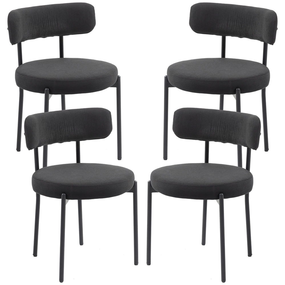 Set of 4 modern kitchen chairs with black corduroy upholstery