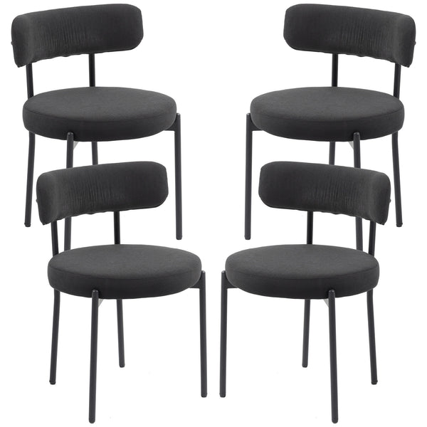 Set of 4 modern kitchen chairs with black corduroy upholstery