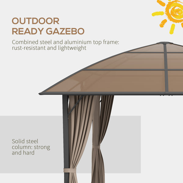 10' x 10' Outdoor Hardtop Gazebo Canopy with UV60+ Polycarbonate Roof, Steel Frame, Central Hook, Curtains, Khaki