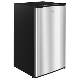 Compact refrigerator with freezer, adjustable shelf, mechanical thermostat and reversible door, silver