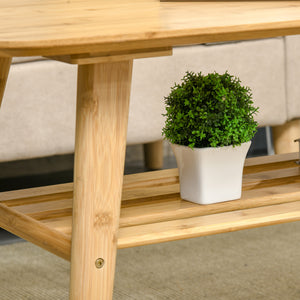 2-Tier Bamboo Coffee Table with Storage Shelf