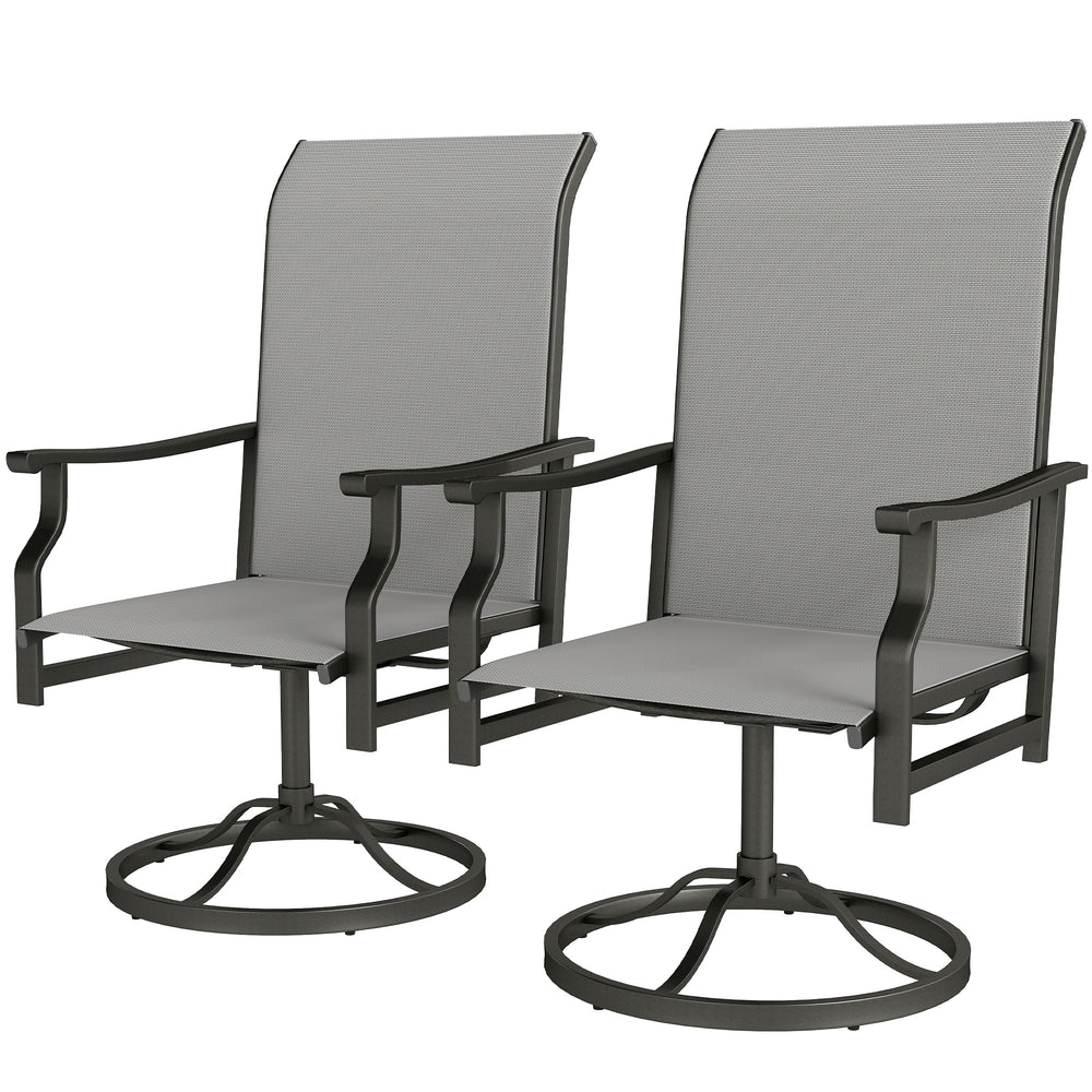 Set of 2 outdoor swivel high-back chairs, light gray