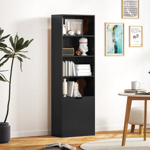 4-Tier Open Bookcase with Doors, Black