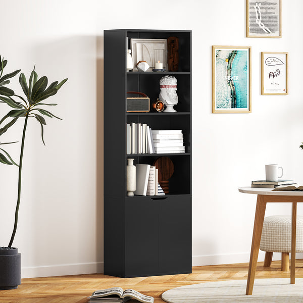 4-Tier Open Bookcase with Doors, Black