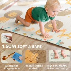 Reversible and waterproof play mat, foldable, animal pattern