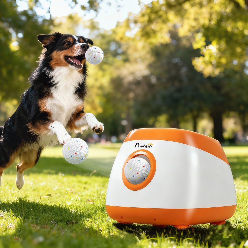 Automatic Dog Ball Launcher, Automatic Ball Launcher with 6 ETPU Balls, 26-79ft, for Medium and Large Dogs, Orange