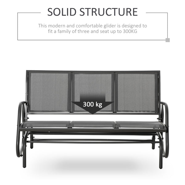 3-seater outdoor rocking chair, steel frame, fabric seat, gray