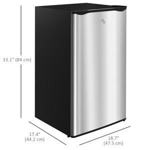 Compact refrigerator with freezer, adjustable shelf, mechanical thermostat and reversible door, silver
