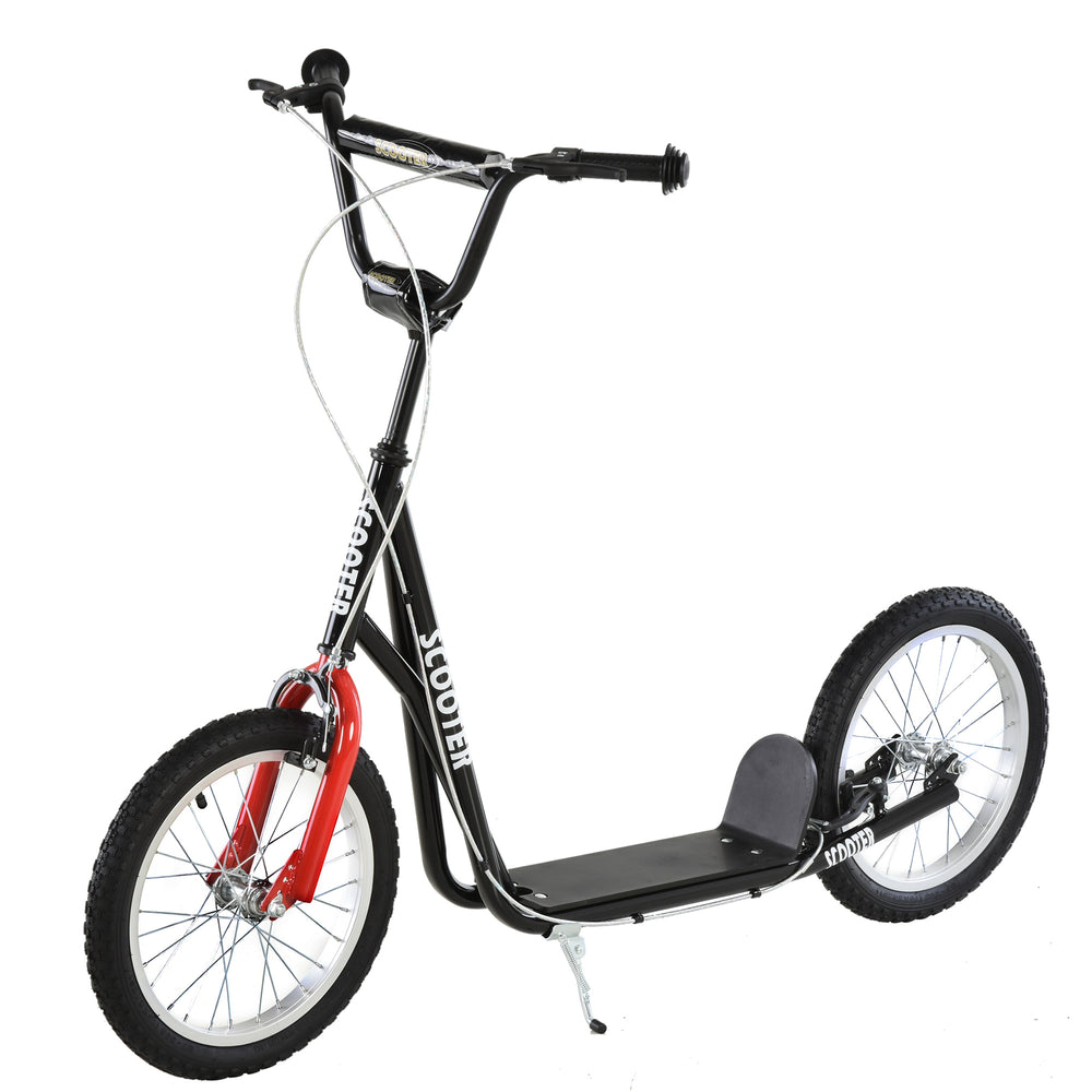 Scooter with 16-inch inflatable wheels and double brakes, black