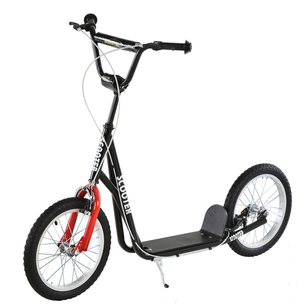 Scooter with 16-inch inflatable wheels and double brakes, black