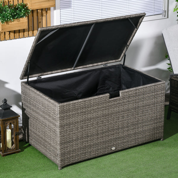 113 Gallon Outdoor Rattan Storage Box, Mixed Gray